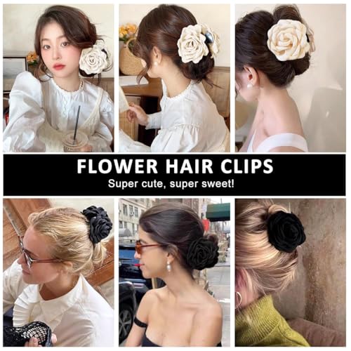 PALAY® 6PCS Rose Hair Claw Clips for Women Aesthetic Large 3.5 In Clutcher Blooming Flower Hawaiian Fashion Black White PALAY® 6PCS Rose Hair Claw Clips for Women Aesthetic Large 3.5 In Clutcher Blooming Flower Hawaiian Fashion Black White